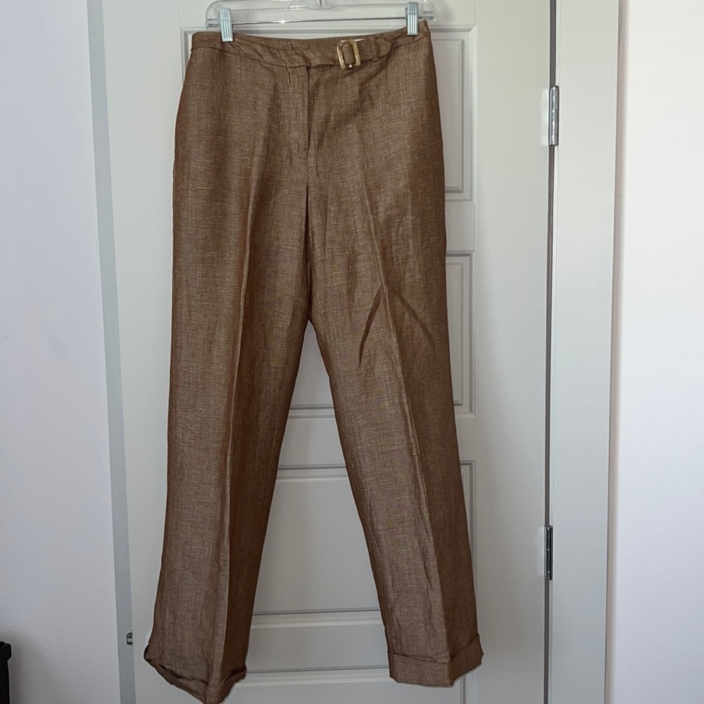 David N petite Linen blend pants Sz 6 P flat front‎ trousers